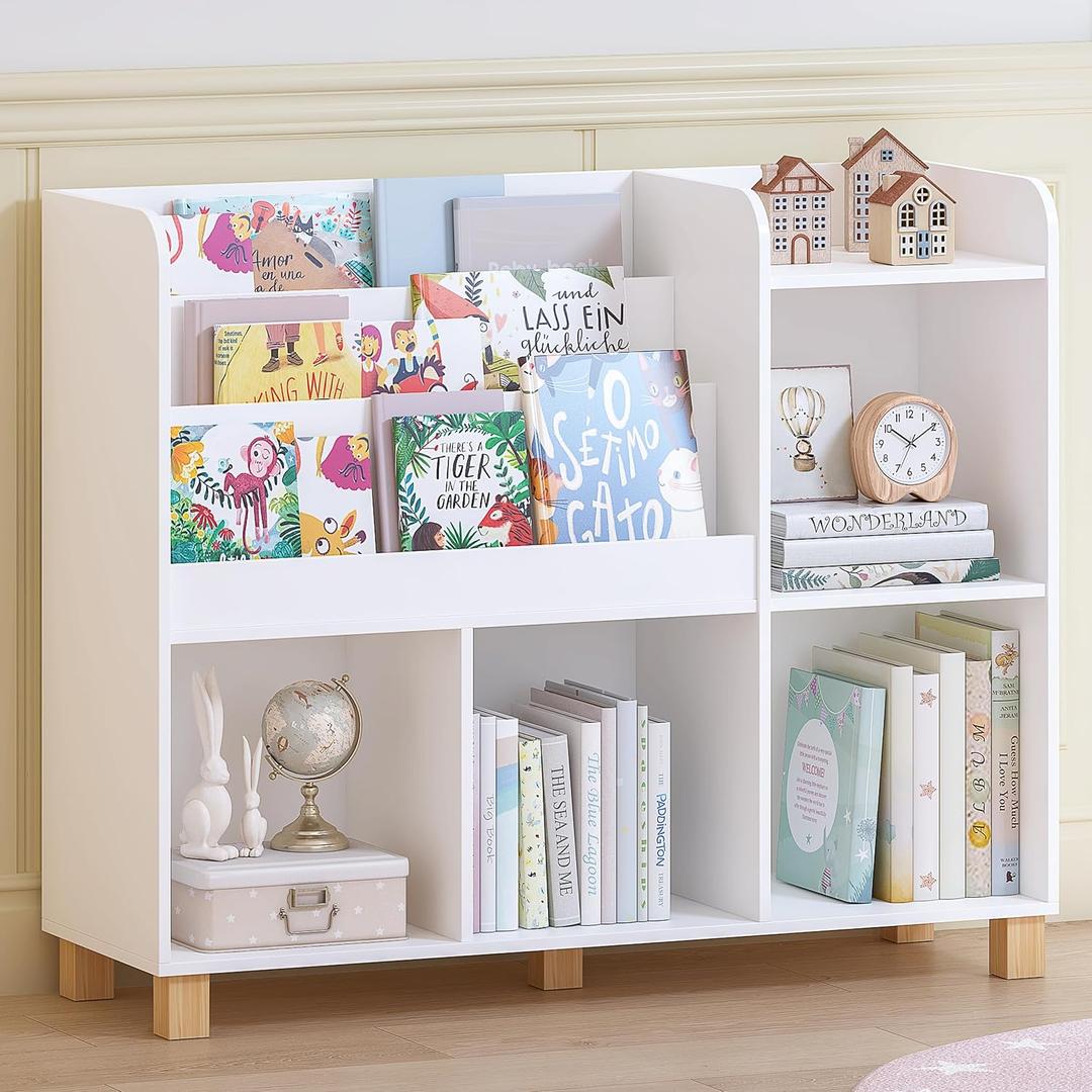 Spirich Kids Bookshelf and Toy Storage, Child Cube Organizer Bookcase Shelf, 13.9 inches x 40.2 inches x 5.3 inches