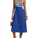 SOLY HUX Women's Midi Dress Embroidery Spaghetti Strap Cut Out A Line Flared Summer Cami Dresses S