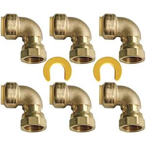 HQMPC Push Elbow Coupling with Union 3/4"X3/4" 6Pcs Push-to-Connect Plumbing Fittings Brass Pipe Connector Fittings for Copper PEX CPVC 2Pcs