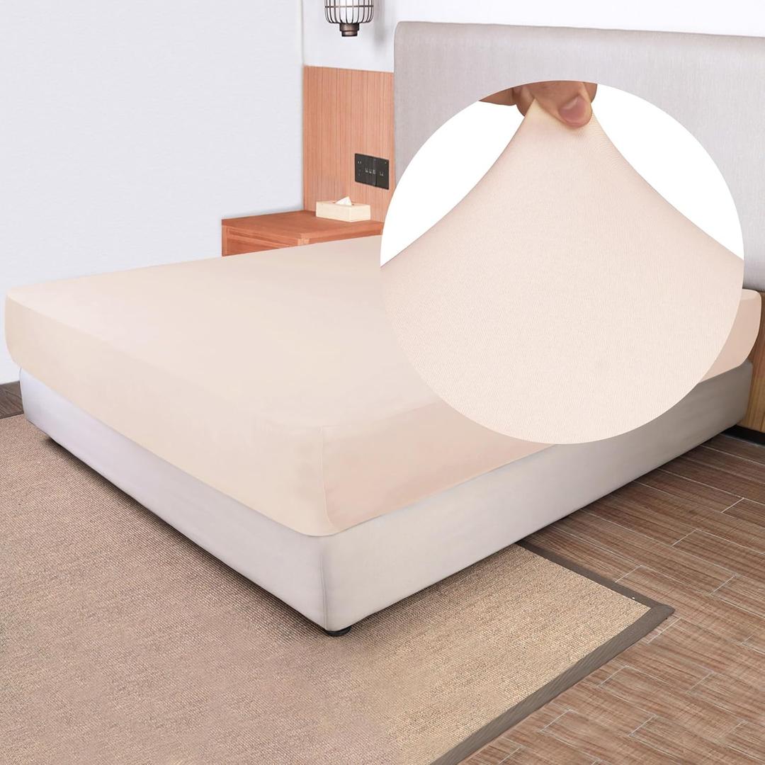 Stretchy Twin Size Fitted Sheet Only - 4-Way Stretch Jersey Knit, Snug Fit, Wrinkle Free & Stay in Place, No More Slipping Off for Mattress, Soft & Comfortable - Blush Pink, Twin (Twin/Twin XL/RV Twin)