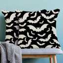 AEIOAE Halloween Pillow Covers 18x18 Inch Set of 2,Black and Cream Bats Throw Pillows Case,Halloween Outdoor Decorative Linen Farmhouse Decor Cushion Covers for Home Sofa Bed Couch