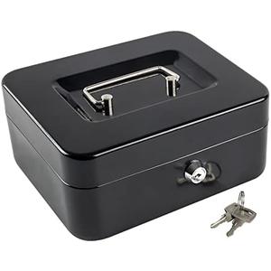 Amazon.com : Kyodoled Medium Cash Box with Money Tray,Small Safe Lock Box with Key,Cash Drawer,7.87"x 6.30"x 3.54" Black Medium : Office Products
