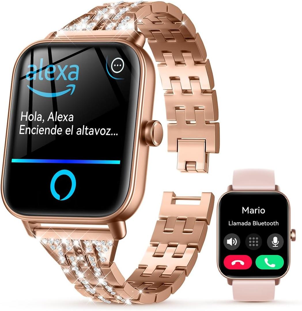 Gydom Smart Watch for Women with Diamond Jewelry Watchband, Alexa Built-in, IP68 Waterproof Fitness Tracker with Bluetooth Call, 1.8" Smartwatch with Heart Rate/SpO2/Sleep Monitor, 110+ Sports Mode