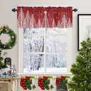 ALAGEO Christmas Valances for Windows Red Christmas Tree Christmas Kitchen Curtain Valances Rod Pocket Holiday Valances for Kitchen Window Curtain Seasonal Valance Christmas Decor 1 Panel, 42x12 Inch