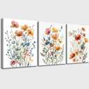 Watercolor Flowers Bathroom Canvas Wall Art, Colorful Wildflower Wall Decor Poster Prints Botanical Artwork for Living Room Bedroom Bathroom Farmhouse Decor 16x24x3pcs (16x24inch, multi-flower4)