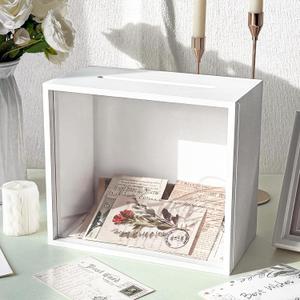 OurWarm White Wedding Card Box with Slot, Wooden Card Box for Wedding Reception, Large Envelope Wedding Boxes for Cards, Money Gift Cards Holder for Party, Birthday, Baby Shower, Graduation