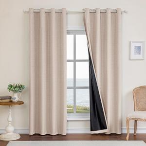 Faux Linen 100% Blackout Curtains for Bedroom, 108 Inch Blackout Curtains, Room Darkening Curtains for Living Room, Long Curtain Grommets Drapes, Thermal Curtains (2 Panels, Light Coffee)