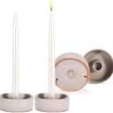 Libken Ceramic Candle Stick Holder - Set of 2 Round Tanned Candlesticks Holder - Smooth Surface Taper Candle Holders for Wedding, Living Room, Dining Room Decor
