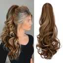 FELENDY Ponytail Extension Claw 20" Curly Wavy Straight Clip in Hairpiece One Piece A Jaw Long Pony Tails for Women Ash Blonde Mix Light Brown