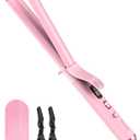 FARERY Long Barrel Curling Iron 1 Inch, Extra Long Curling Iron for Thin Hair, Infused Argan Oil & Keratin, 11 Adjustable Temp, Include Clips & Silicone Pad, Pink