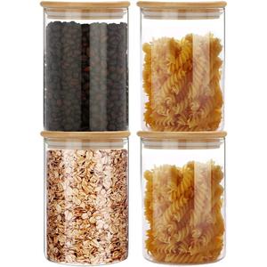 SIXAQUAE Glass Food Storage Containers Jar Seal Bamboo Lids 4 Packs 1000ml Airtight Canister Organization Sets Stackable