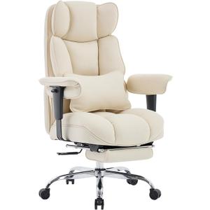 Efomao Big and Tall Office Chair with Footrest - Breathable Mesh Executive Chair, Heavy Duty Computer Desk Chair for Home Office, Ergonomic Lumbar Support & Reclining Mesh Gaming Chair, Beige