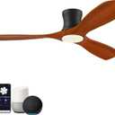 Hoenofly 52 Smart Wood Flush Mount Ceiling Fans with Lights Remote,Quiet DC Motor,Outdoor Indoor Low Profile Ceiling Fan,Voice Contorl with WIFI Alexa App Control,Modern fan for Bedroom Patio