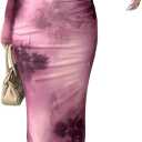 Milumia Women's Tie Dye Boat Neck Long Sleeve Fall Dress Ruched Bodycon Maxi Slimming Dresses Cocktail Party M