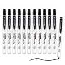 WRITECH Retractable Dry Erase Markers: Fine Point Clickable Black Colored Ink Marker Low Odor Erasable Thin Tip Refillable Whiteboard Marker Pen Set 12ct No Bleed Smear