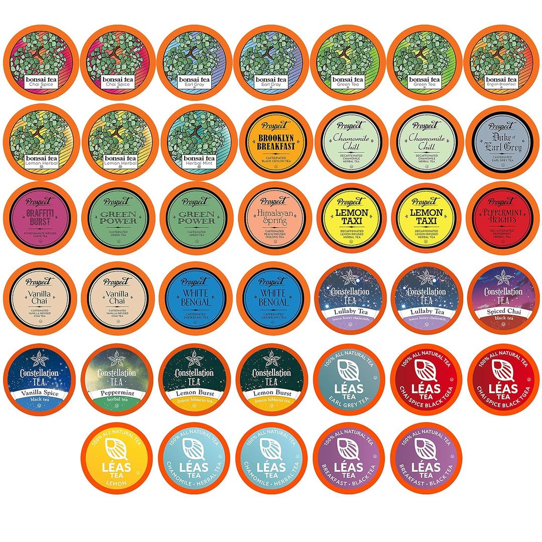 Two Rivers Assorted Tea Sampler Variety Pack for Keurig K-Cup Brewers, 40 Count (EXP 08/02/28)