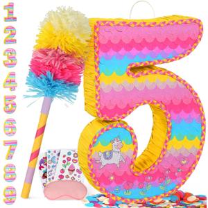 Number 5 Pinata for Birthday Party Decorations, Unicorn Mermaid Theme Pink Piata Games Toy (5th)