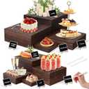 8 Size Nested Buffet Risers with Mini Signs, 8PCS Rustic Wooden Cake & Dessert Display Set, Vintage Wood Crates for Party, Wedding, Baby Shower Table Decor