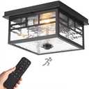 Outdoor Ceiling Light: Upgraded Motion Sensor with Remote Control 4 Lighting Modes Flush Mount Ceiling Light Fixture with Clear Glass for Porch, Driveway, Patio, Farmhouse, Entryway