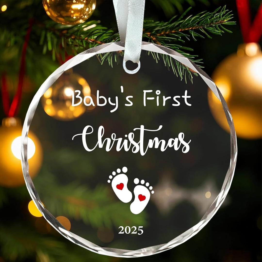 Babys First Christmas Ornament 2025, 1st Year Babies Gifts for Girl,Boy, Glass Keepsake Baby First Christmas Ornaments with Ribbon and Gift Box