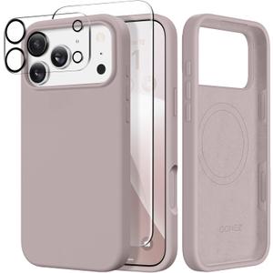 GONEZ Magnetic for iPhone 17 Pro Max Case, Compatible with MagSafe, [Screen Protector + Camera Lens Protector], Liquid Silicone Anti-Scratch Shockproof Protective Phone Case 6.9 inch, Light Taro