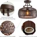 WUZUPS Chandelier Rustic Farmhouse Industrial Round Semi-flushmount Ceiling LED Light Fixture with Later-Cut Openwork Drum Shade, H 11.8" x W 13.4", Oil Rubbed Bronze
