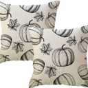 Fall Pumpkins Throw Pillow Covers 18x18 with Maple Leaves Farmhouse Autumn Harvest Thanksgiving Decorative Pillowcases Seasonal Decor Cushion Covers 2Pack for Sofa/Couch/Porch (Black)