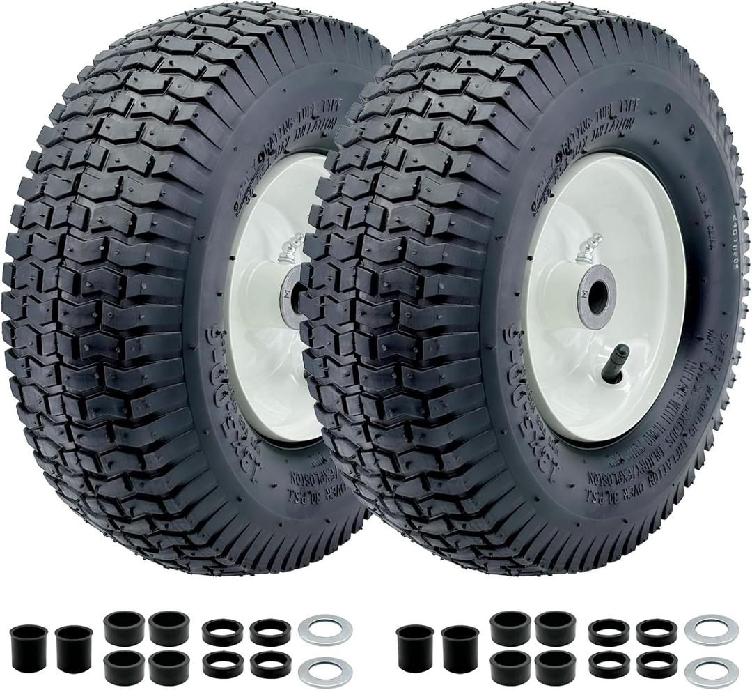 2-Pack 13x5.00-6 Front Tire and Wheel Assembly For Riding Lawnmower with 3"-6"Centered Hub,3/4'' or 5/8''Sintered iron Bushing.Turf Tread. (13 x 5.00-6 Tube Type,Turf Tread)