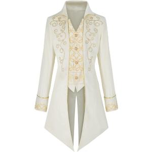 Men's Steampunk Jacket Gothic Medieval Vintage Court Tailcoat Halloween Costumes