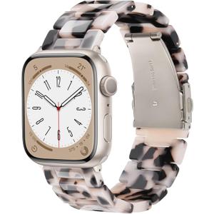 V.R.HOPE Resin Watch Band Compatible with Apple Watch Band for Women 38mm 40mm 41mm 42mm Starlight Fashion Lightweight Bracelet Strap for iWatch Series 11/10/9/8/7/6/5/4/3/2/1/SE3 (Black Floral-Starlight)