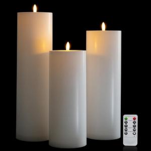 3 x Flameless LED Candles, Flickering Larger Candles with Remote Control & Timer, Battery Operated Waterproof Pillar Candles,3pc for Valentine's Day,Indoor Outdoor Lanterns,Church,Wedding,Patio Porch