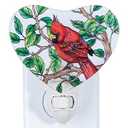 VOUWOWOX Stained Glass Styled Red Cardinal Night Light Real Glass Vertical Plug Gift for Bird Lovers Rememberance Tiffany Style Light Decoration