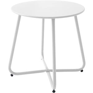 Patio Outdoor Side Table Waterproof Round Metal Steel Small Side Table Weather Resistant Portable Outdoor and Indoor End Table for Garden Balcony Yard, White