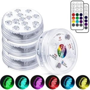 LOFTEK Submersible LED Lights with Remote, 13 LED Pool Lights for Inground Above Ground Pool with Magnets &10 Suction Cups,16 Color Changing Underwater Light for Ponds Battery Operated (4 Packs)