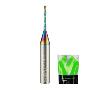 1/16 Downcut Router Bit 1/4 Shank, Spiral CNC Router Bits with Coating, Down Cut Carbide End Mills for Woodcraft, Engraving, Mortising, Acrylic and Aluminum,1/2" CL, 2" OVL