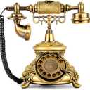 WICHEMI Vintage Phone Retro Rotary Dial Phones Landline Telephone Old Fashion Antique Phone Old School Telephones for Home Office Cafe Bar Star Hotel Decor (Golden)
