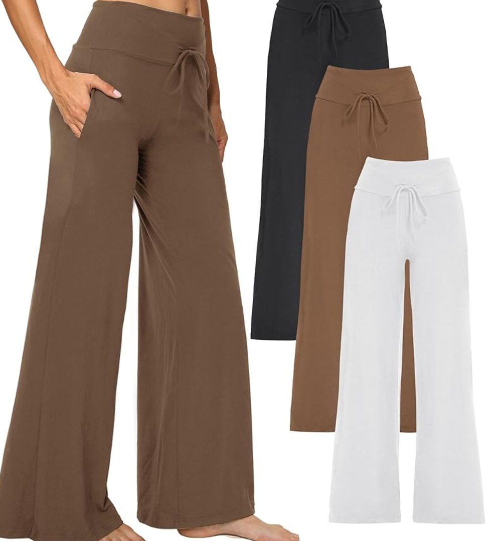 1/3 Pack Wide Leg Yoga Pants for Women, Comfy Lounge Pajama Sweatpants Loose Causal Palazzo with Pockets, 2XL