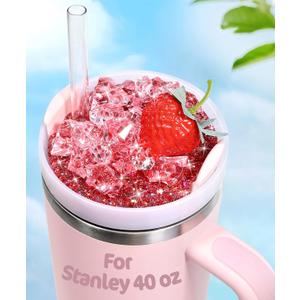 Lid Plate Topper for Stanley Cup 40 30 oz - Cute Decoration Accessories for Tumbler, Water Botter Bling Decor for Women Girls (Pink Strawberry)