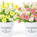 2 Pack Daisies Mason Jar Table Centerpiece, Artificial Flowers Fake Colorful Daisy Plant UV Resistant Greenery Shrubs Plants for Spring Indoor Outdoor Hanging Planter Home Garden Wedding Window Decor