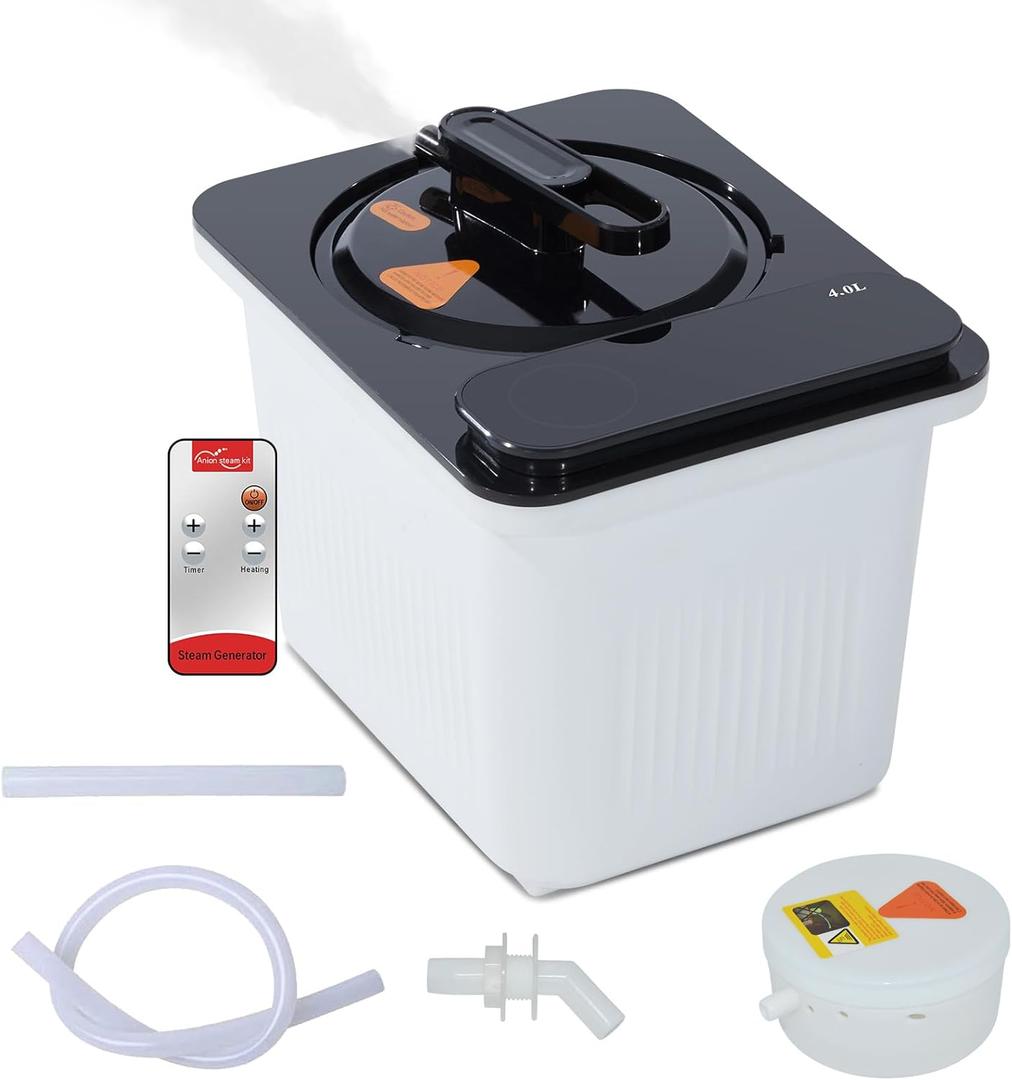 4L Sauna Steamer Machine, Portable Sauna Pot, Stainless Steel Steam Generator for Saunas Home Spa Fumigation Steam Machine for Detox with Remote Control Anti-riot Device (110V, US Plug, White)