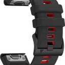 BEFIA 26mm Watch Band for Garmin Fenix 8 51mm 5x 6x pro 7x Pro Sapphire Solar, Quickfit 26 Watch Bands for Garmin Enduro Tactix Delta Rubber (Black Red)