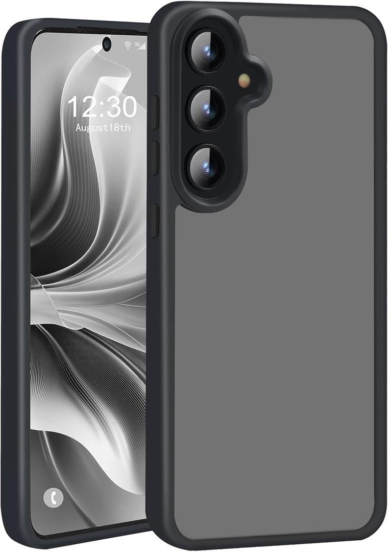 Case for Samsung Galaxy A55 5G Phone Case,Non-Fingerprint/Scratch Slim Shockproof A55 5G Case Translucent Matte Hard PC Back Soft TPU Border Hybrid Protective Drop Protection,Black