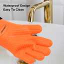 Heat Resistant Grilling Gloves for BBQ Silicone and Cotton Double-Layer Oven Mitts Waterproof Non-Slip Cooking Gloves (Orange)