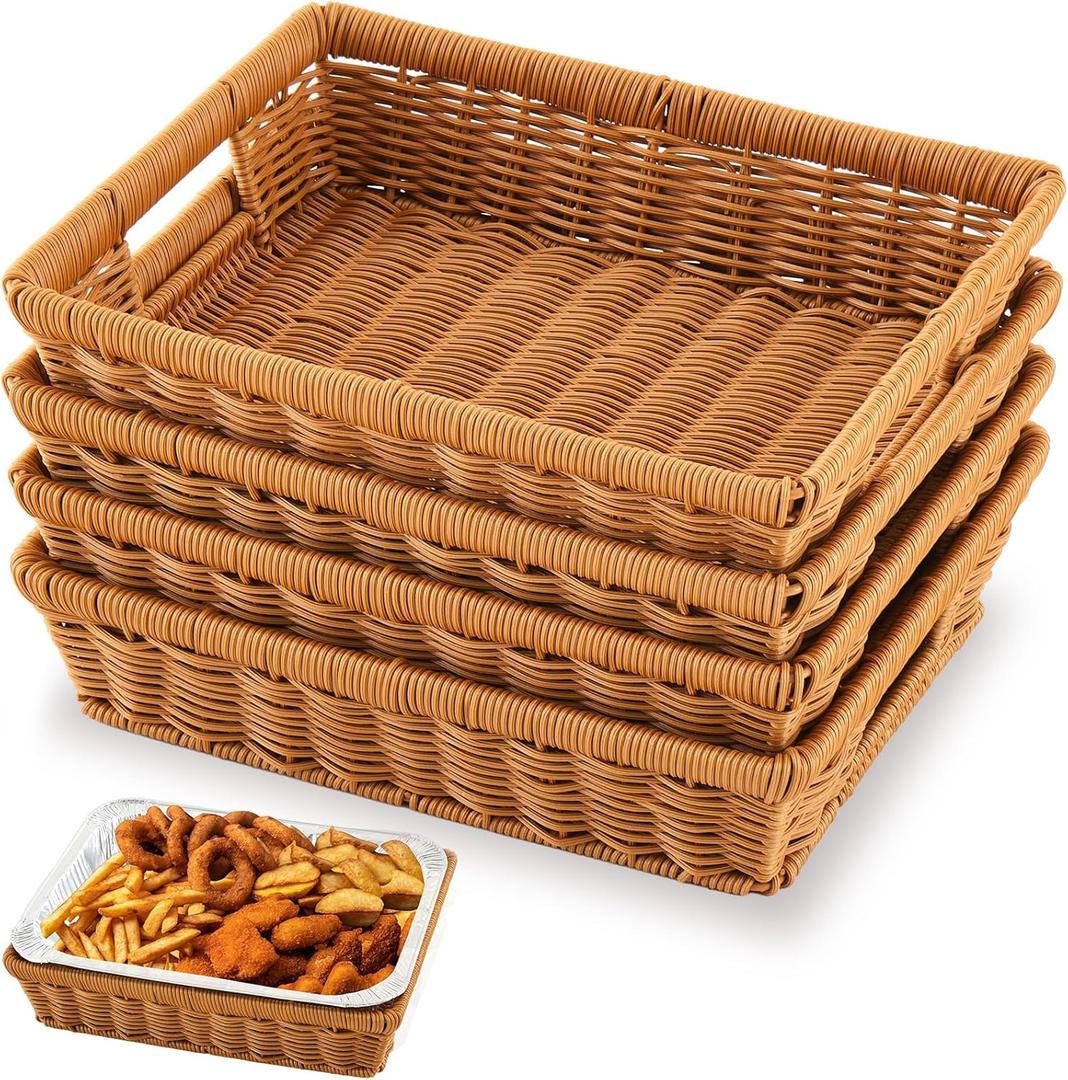 Marsui 4 Pcs Wicker Serving Baskets for 9 X13 Inch Foil Pans, Decorative Serving Tray for Hot Dishes, Bread, Casseroles, Buffet & Catering (Brown)