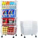 TidyFriend Plastic Stackable Storage Bins Clear - 4 Pack Large Open Front Bins For Toy Organizers and Pantry, Kitchen, Bathroom Essentials