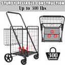 Foldable Shopping Cart with Waterproof Bag, 360 Swivel Wheels & Double Basket, 300lbs Capacity for Groceries, Heavy Duty Utility Grocery Carts for Shopping, Laundry, Camping, Luggage