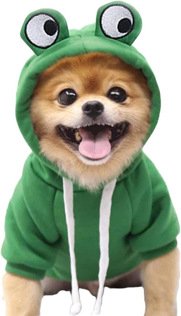 XIAOYU Pet Clothes Dog Hoodies Warm Sweatshirt Coat Puppy Autumn Winter Apparel Jumpsuit with Eye Hood, Frog, XXL