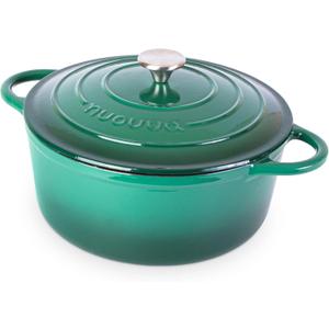 Nuovva Enamelled Cast Iron Dutch Oven Pot with Lid  6.4 Quart Non Stick Casserole Pot  Heavy Duty & Oven Safe up to 500 F for Bread Baking, Braising, Stews, Roasting  28cm Dark Green