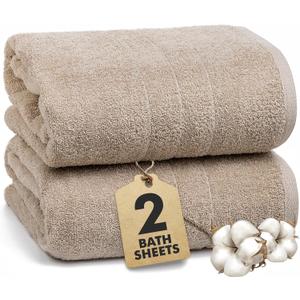 Bath Sheets  Extra Large Bathroom Sheet Set  Pack of 2 Jumbo Towels Beige (71x35in)  100% Cotton Soft Quick Dry Large Bath Towels for Adults Hotel Spa Bathroom Use