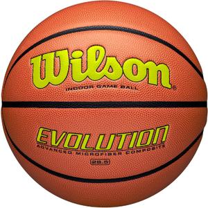 WILSON Evolution Indoor Game Basketballs - Size 5, Size 6 and Size 7 (Yellow/Brown)